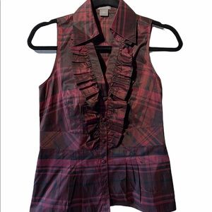 Ann Taylor brick red and Black Holiday Silk Blouse